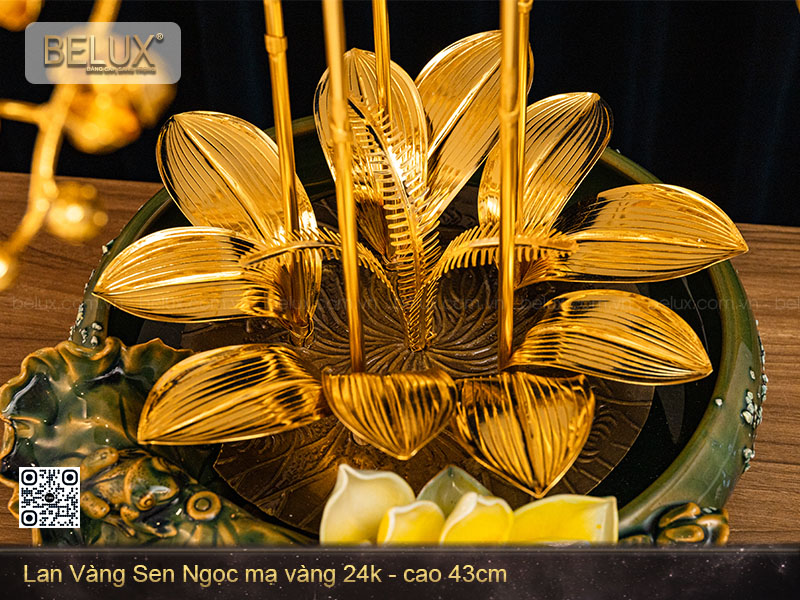 Chậu lan vàng Sen Ngọc mạ vàng 24k - cao 43cm&nbsp;